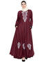 Chic Hand embroidered Umbrella Nida Abaya Maroon