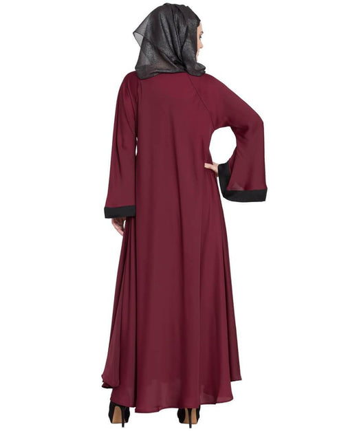 Trendy Hand embroidered Umbrella Nida Abaya Maroon