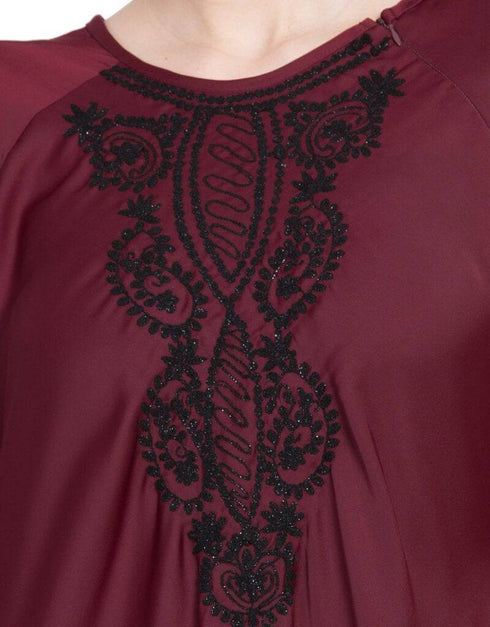 Trendy Hand embroidered Umbrella Nida Abaya Maroon