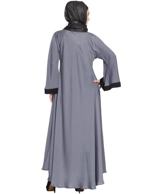 Modern Hand embroidered Umbrella Nida Abaya Grey