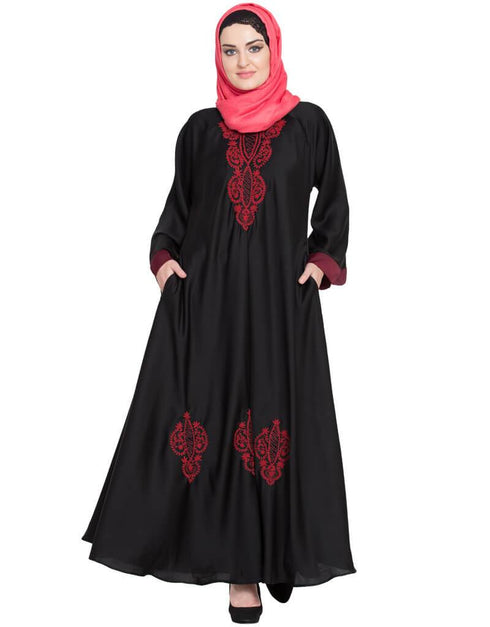 Muslim Hand embroidered Umbrella Nida Abaya Black