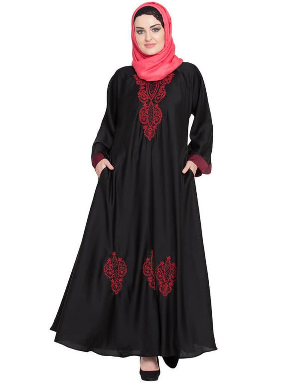 Muslim Hand embroidered Umbrella Nida Abaya Black