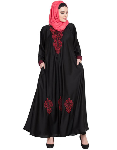Muslim Hand embroidered Umbrella Nida Abaya Black