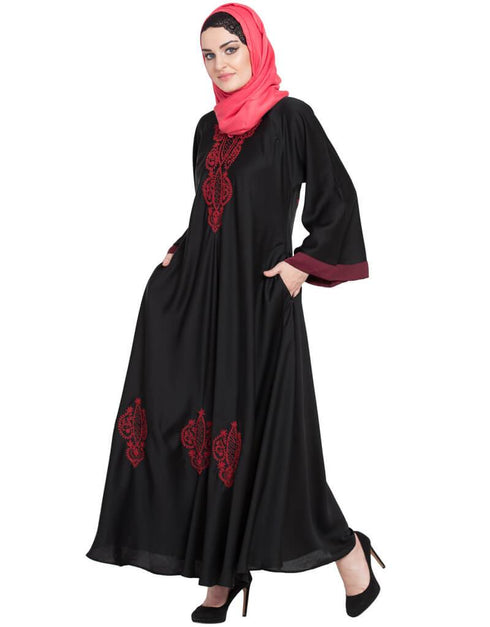 Muslim Hand embroidered Umbrella Nida Abaya Black