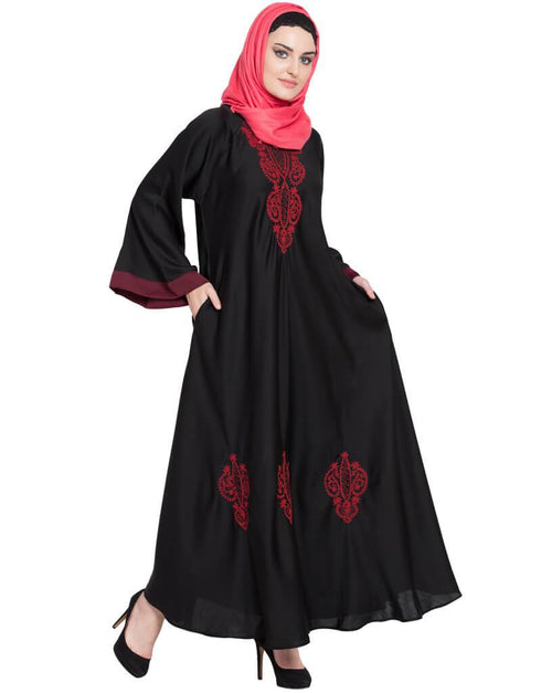 Muslim Hand embroidered Umbrella Nida Abaya Black