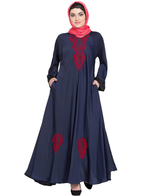 Islamic Hand embroidered Umbrella Nida Abaya Blue