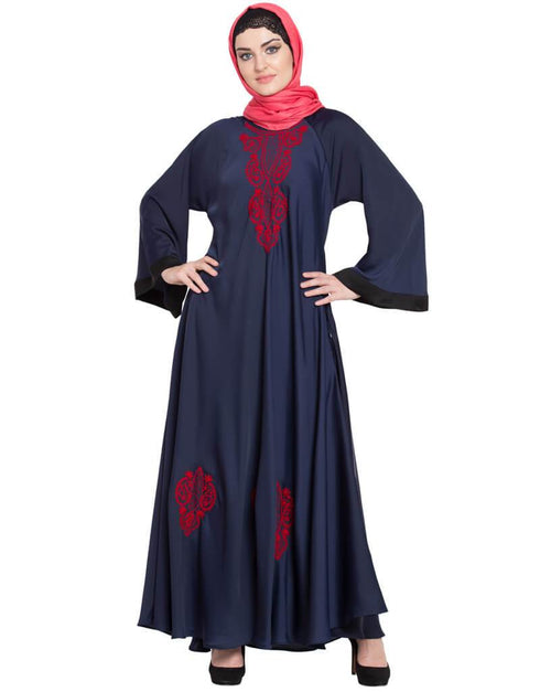 Islamic Hand embroidered Umbrella Nida Abaya Blue