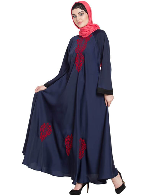 Islamic Hand embroidered Umbrella Nida Abaya Blue