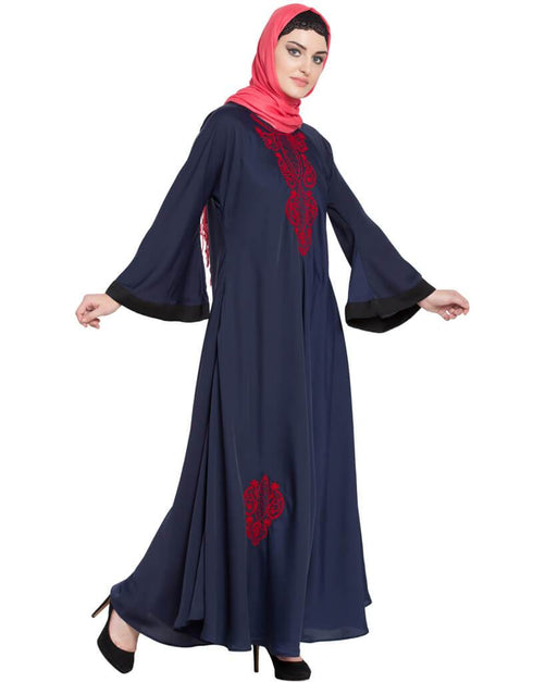 Islamic Hand embroidered Umbrella Nida Abaya Blue