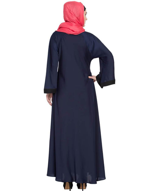 Islamic Hand embroidered Umbrella Nida Abaya Blue