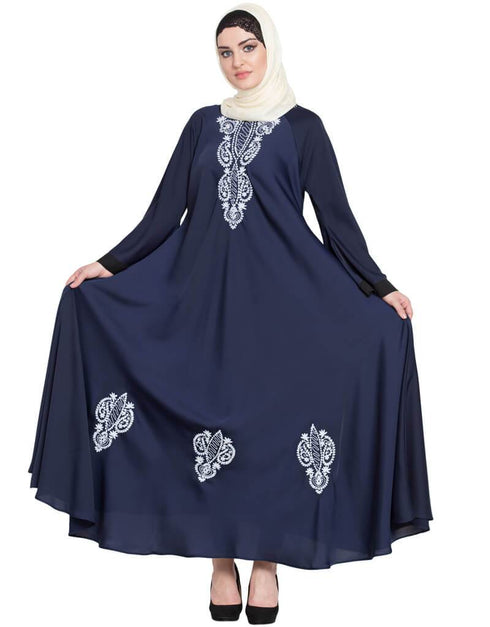 Arabic Hand embroidered Umbrella Nida Abaya Blue