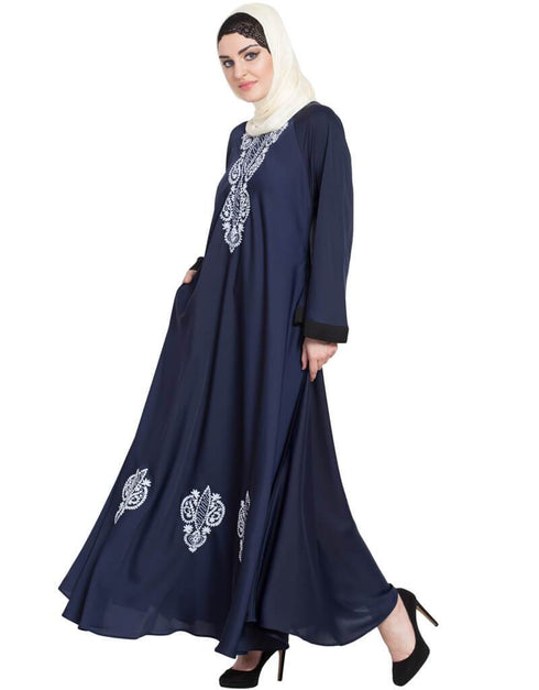 Arabic Hand embroidered Umbrella Nida Abaya Blue