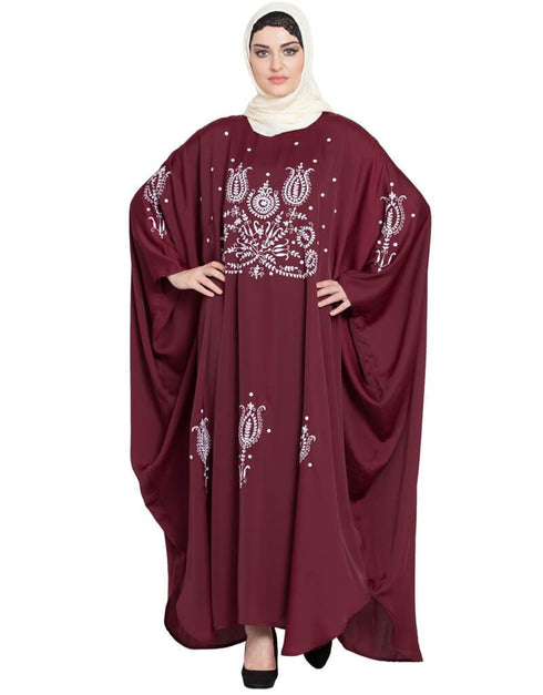 Women Thread Embroidered Nida Kaftan Maroon