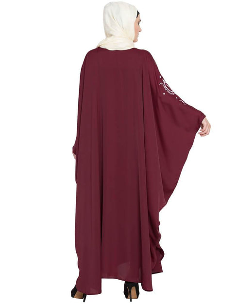 Women Thread Embroidered Nida Kaftan Maroon