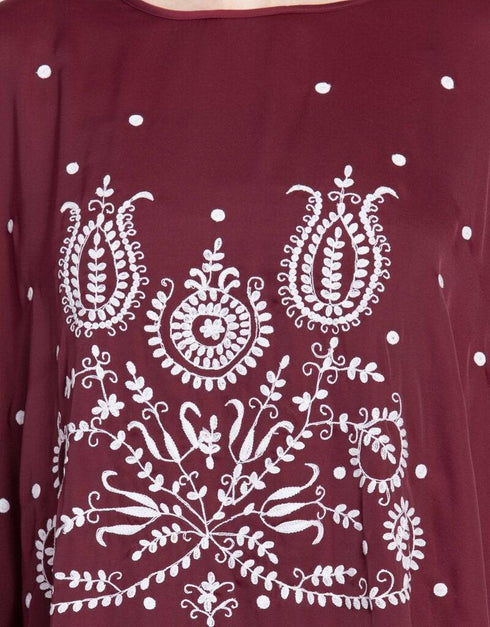 Women Thread Embroidered Nida Kaftan Maroon