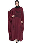 Muslimah Thread Embroidered Nida Kaftan Maroon