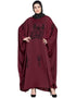 Muslimah Thread Embroidered Nida Kaftan Maroon