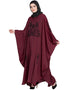 Muslimah Thread Embroidered Nida Kaftan Maroon