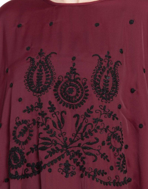 Muslimah Thread Embroidered Nida Kaftan Maroon