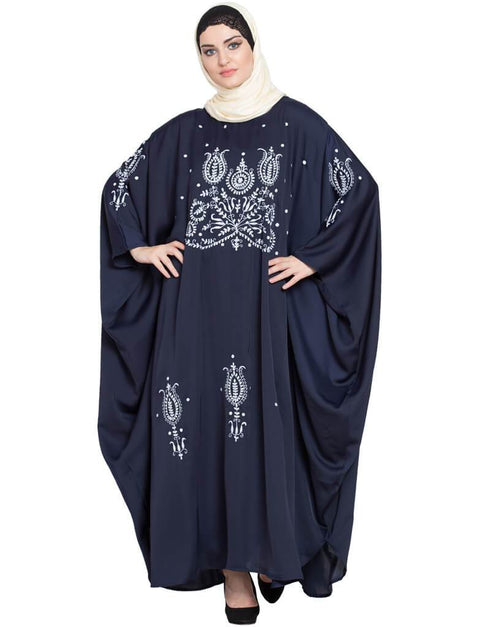 Trendy Thread Embroidered Nida Kaftan Blue
