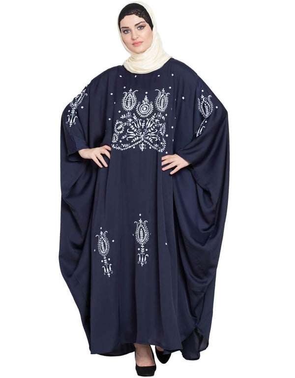 Trendy Thread Embroidered Nida Kaftan Blue