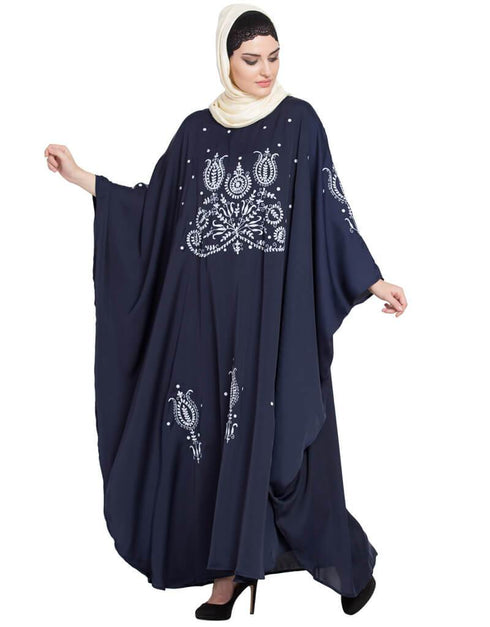 Trendy Thread Embroidered Nida Kaftan Blue