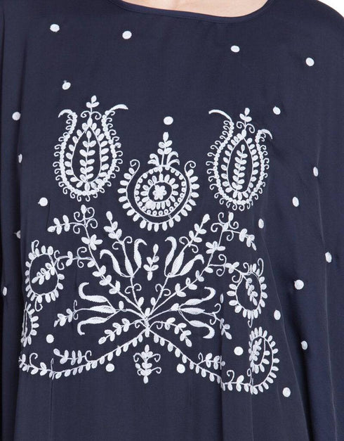 Trendy Thread Embroidered Nida Kaftan Blue
