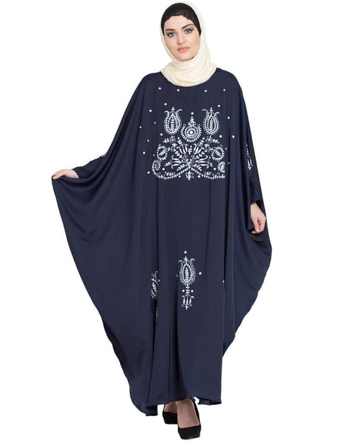 Trendy Thread Embroidered Nida Kaftan Blue