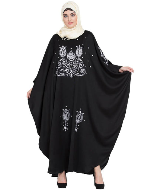 Dubai Thread Embroidered Nida Kaftan Black