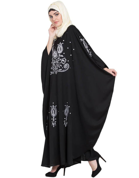 Dubai Thread Embroidered Nida Kaftan Black