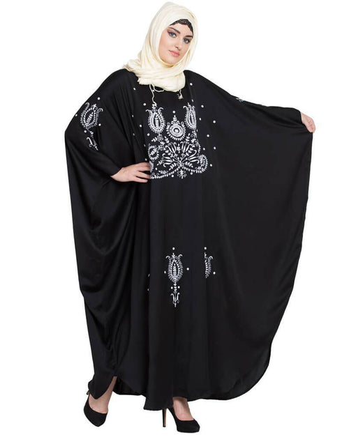 Dubai Thread Embroidered Nida Kaftan Black