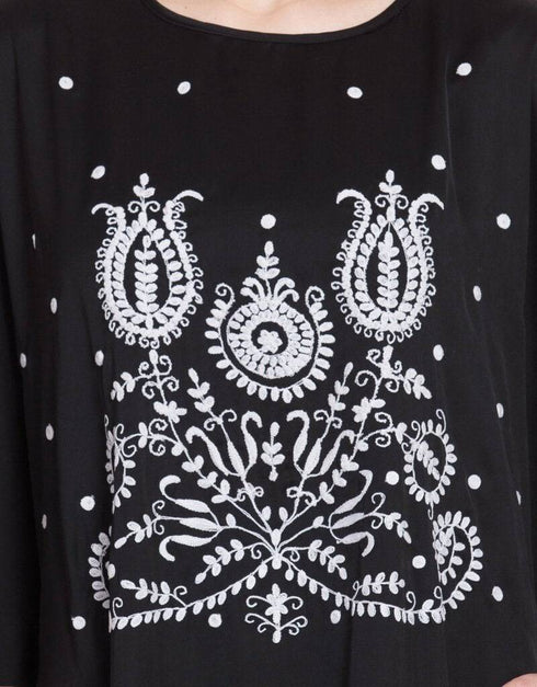 Dubai Thread Embroidered Nida Kaftan Black