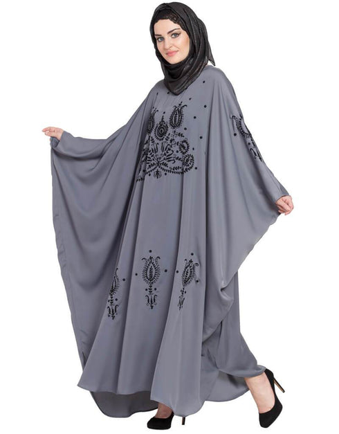 Muslim Thread Embroidered Nida Kaftan Black