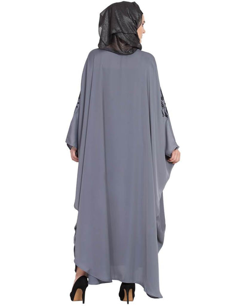 Muslim Thread Embroidered Nida Kaftan Black