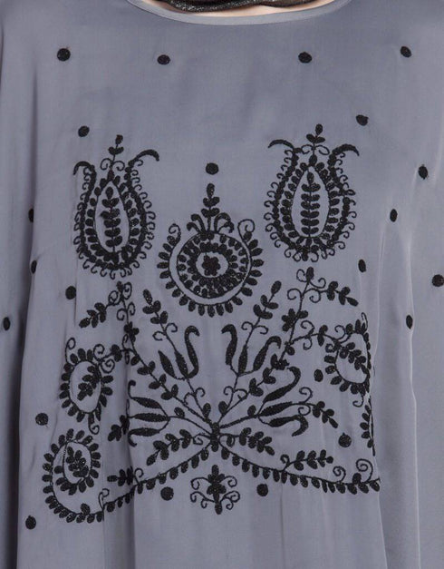 Muslim Thread Embroidered Nida Kaftan Black