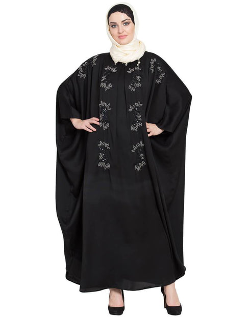 Islamic Thread Embroidered Nida Kaftan Black