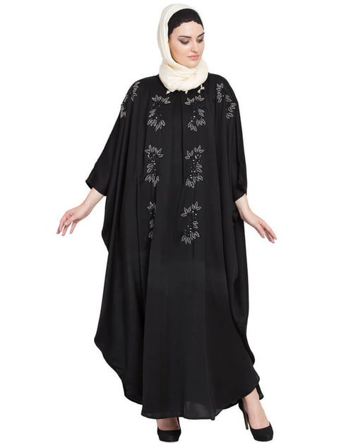 Islamic Thread Embroidered Nida Kaftan Black