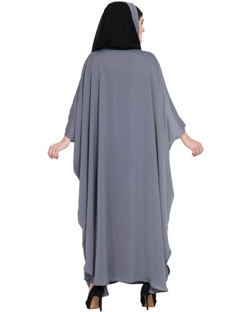 Arabic Thread Embroidered Nida Kaftan Grey