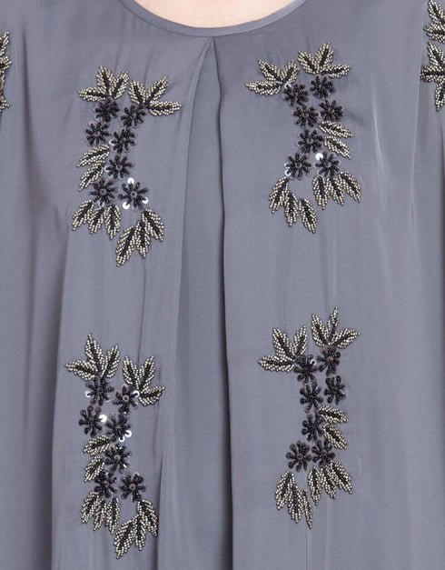 Arabic Thread Embroidered Nida Kaftan Grey