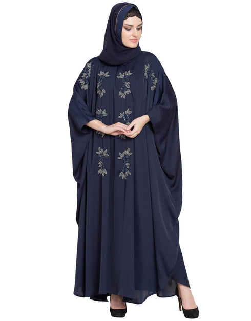 Women Thread Embroidered Nida Kaftan Blue