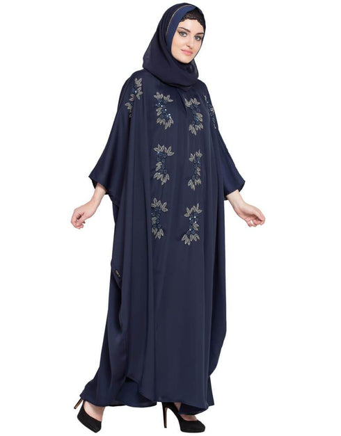 Women Thread Embroidered Nida Kaftan Blue