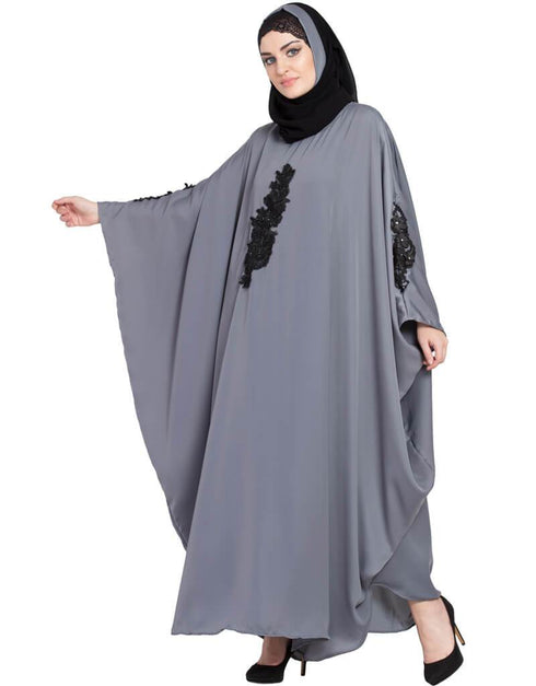Dubai embellished patch Nida Kaftan Grey