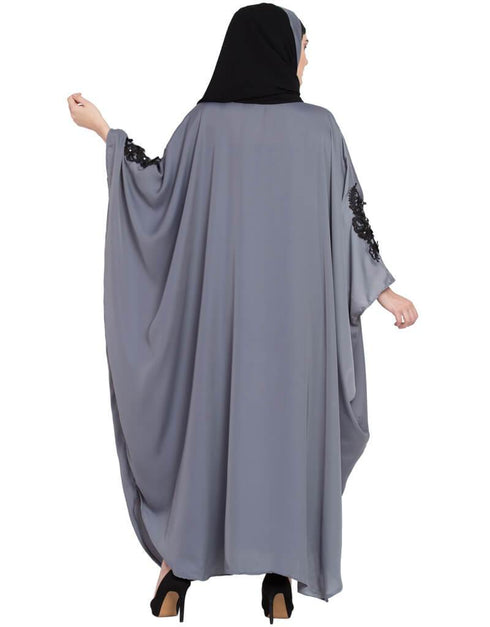 Dubai embellished patch Nida Kaftan Grey