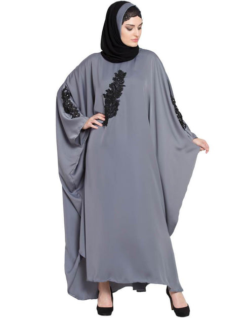 Dubai embellished patch Nida Kaftan Grey