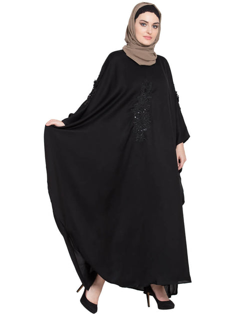 Muslim embellished patch Nida Kaftan Black Women Online shopping USA