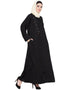 Modest Front zip and slit patch work Nida Abaya Black Women Online shopping USA