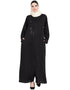 Modest Front zip and slit patch work Nida Abaya Black Women Online shopping USA