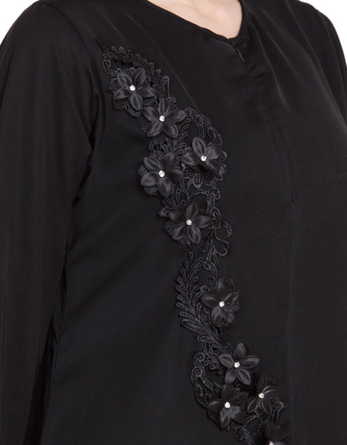 Modest Front zip and slit patch work Nida Abaya Black Women Online shopping USA
