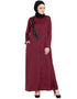 Islamic Front zip and slit patch work Nida Abaya Maroon Women Online shopping USA