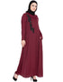 Islamic Front zip and slit patch work Nida Abaya Maroon Women Online shopping USA